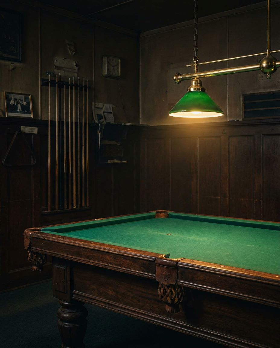 The founding table at ViDi Pools under a low brass lamp