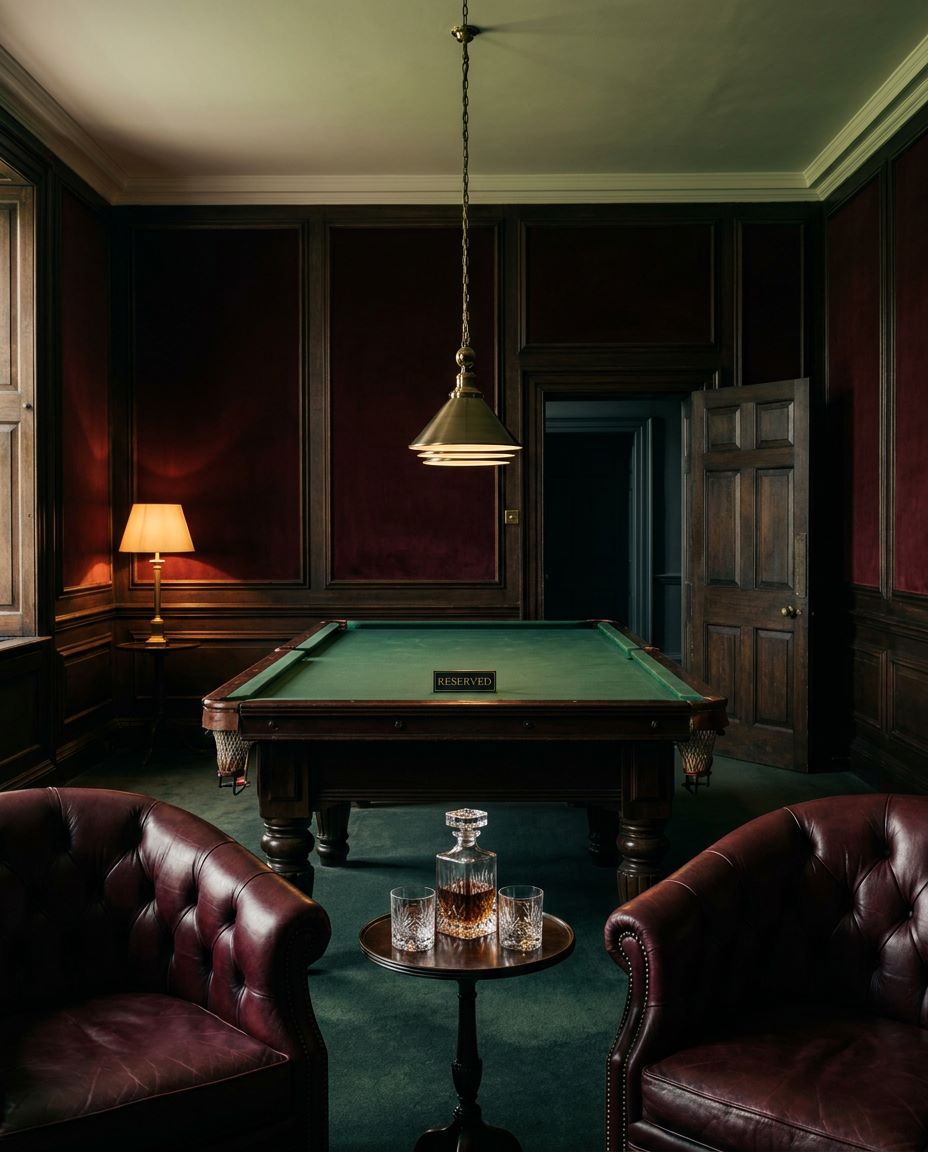 A private VIP room at ViDi Pools with oxblood leather chairs and a reserved table